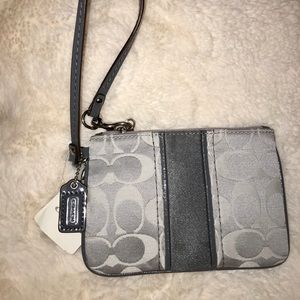 NWT Coach gray/silver wristlet